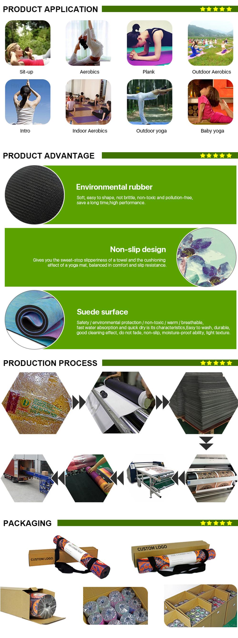 Custom printed travel eco natural rubber yoga mat foldable fabric suede microfiber yoga mat